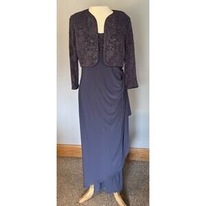 Alex Evenings Sz 10 Blue Mother Bride/Groom Formal‎ Dress Sparkle Bolero Jacket